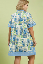 Load image into Gallery viewer, Restocked! Madison Chinoiserie Print Dress in Blue Mix