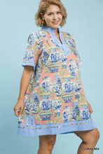 Load image into Gallery viewer, Madison Chinoiserie Print Dress in Coral Mix