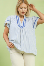 Load image into Gallery viewer, Rosie Striped V-Neck with Scallop Trim Top