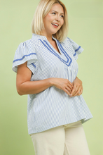 Load image into Gallery viewer, Rosie Striped V-Neck with Scallop Trim Top