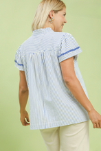 Load image into Gallery viewer, Rosie Striped V-Neck with Scallop Trim Top