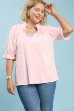 Load image into Gallery viewer, Char Textured Ruffle Sleeve V-Neck Top