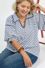 Load image into Gallery viewer, Beverly Blue Striped Collared Top