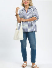 Load image into Gallery viewer, Beverly Blue Striped Collared Top
