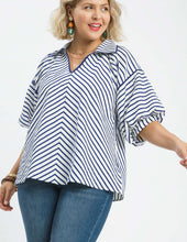 Load image into Gallery viewer, Beverly Blue Striped Collared Top