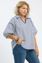 Load image into Gallery viewer, Beverly Blue Striped Collared Top