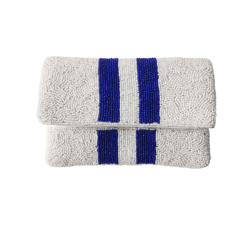 Blue and White Beaded Mini Clutch Crossbody