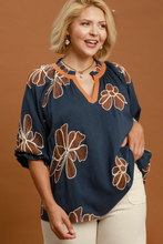 Load image into Gallery viewer, Marci Embroidered Floral Split Neck Top