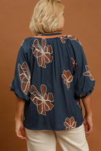 Load image into Gallery viewer, Marci Embroidered Floral Split Neck Top
