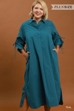 Load image into Gallery viewer, Charlie Tie Sleeve Midi Dress in Teal