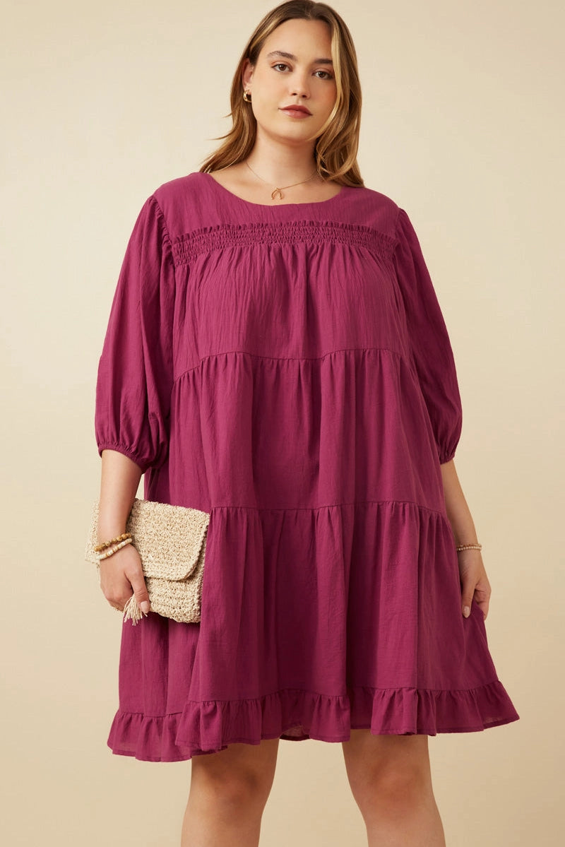 Marla Smocking Detailed Puff Sleeve Tiered Dress