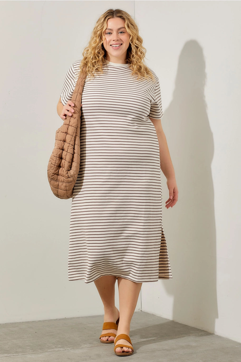 Leia Plus Size Knit Short Sleeve Cream and Navy Striped Dress – The Fluffy  Flamingo