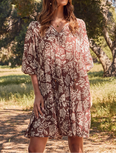 Kelly Boho Print Babydoll Dress