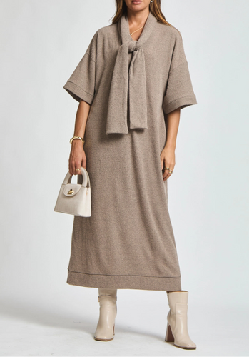 Anna Ribbed Tunic Maxi Dress in Light Cocoa