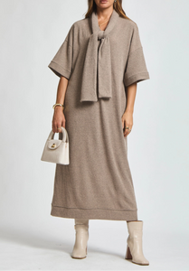 Anna Ribbed Tunic Maxi Dress in Light Cocoa