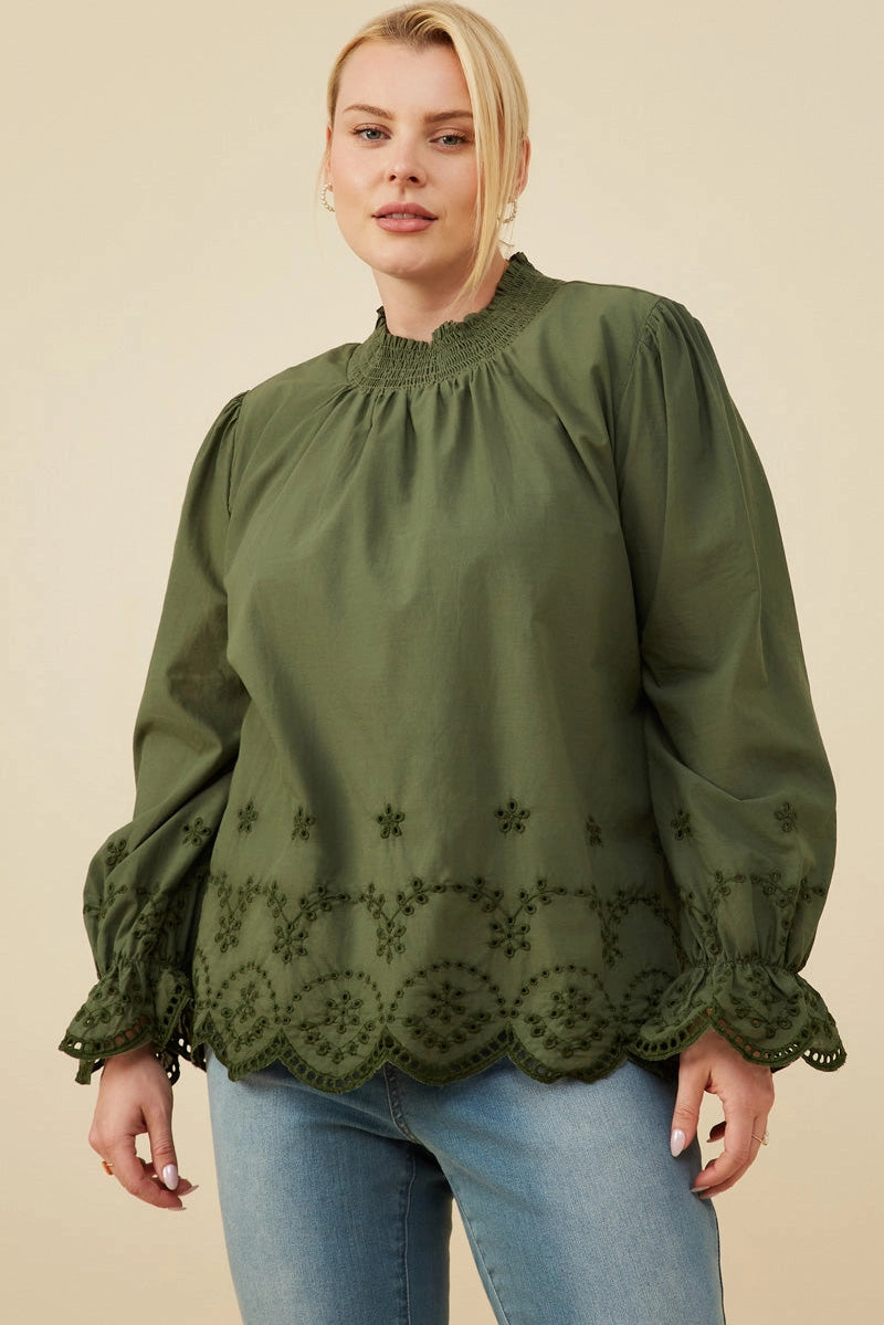 Savannah Scallop Hem Eyelet Embroidered Top