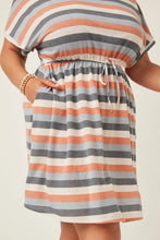 Load image into Gallery viewer, Mikayla Striped Terry Knit Drawstring Dress
