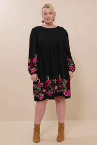 Kellie Embroidered Long Sleeve Scoop Neck Dress