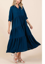 Load image into Gallery viewer, Edie Magenta Collared Tiered Dress in Teal