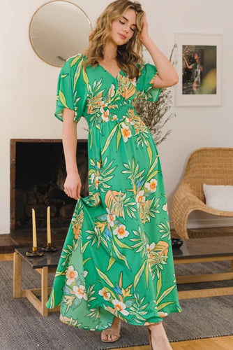 Elizabeth Green Floral Smocked Maxi Dress - FINAL SALE