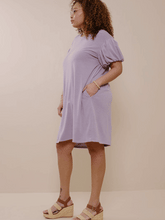 Load image into Gallery viewer, Brittany Puff Sleeve French Terry Knit Dress in Lilac