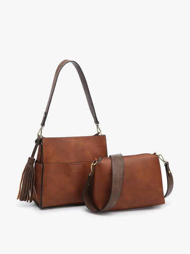 Lyla 2-in-1 Bucket Bag in Camel & Coffee