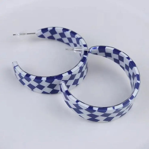 Blue & White Checkered Game Day Earrings