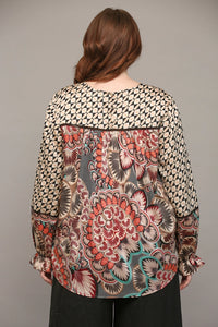 Restocked! Danica Mixed Print Bohemian Top