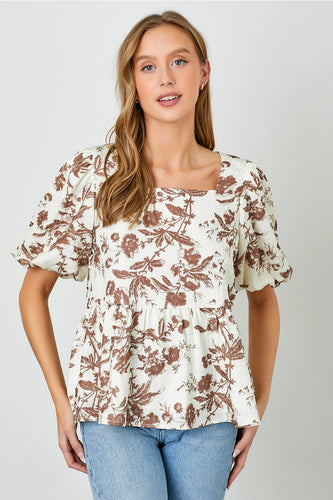 Restocked! Harlow Mocha and Cream Floral Top