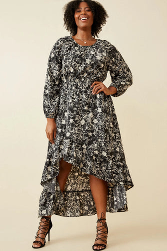 Amelia Floral Print Asymmetric Hem Maxi Dress