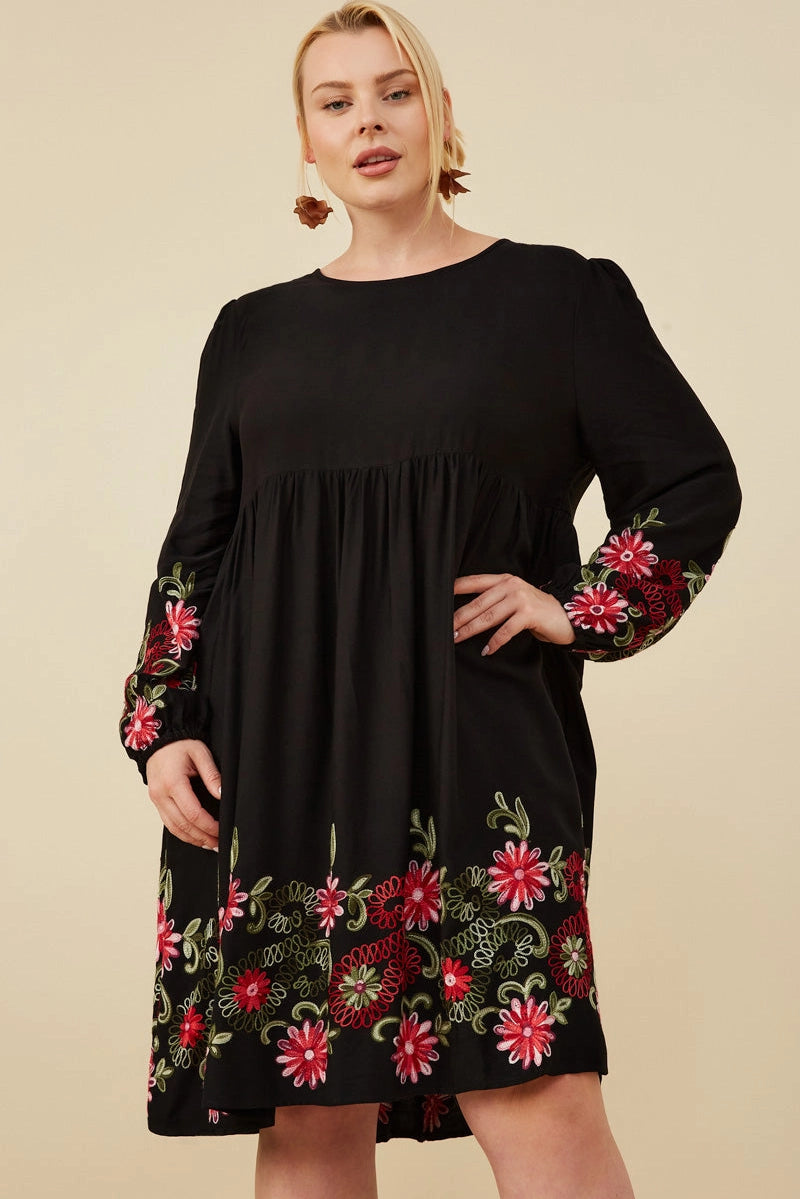 Kellie Embroidered Long Sleeve Scoop Neck Dress