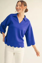 Load image into Gallery viewer, Toni Luxe Knit Scallop Trim Top in Royal Blue