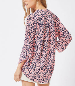 Tara Wrinkle Free Coral and Navy Top