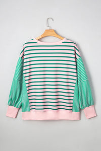 Melanie Green Stripe Color Block Sweatshirt