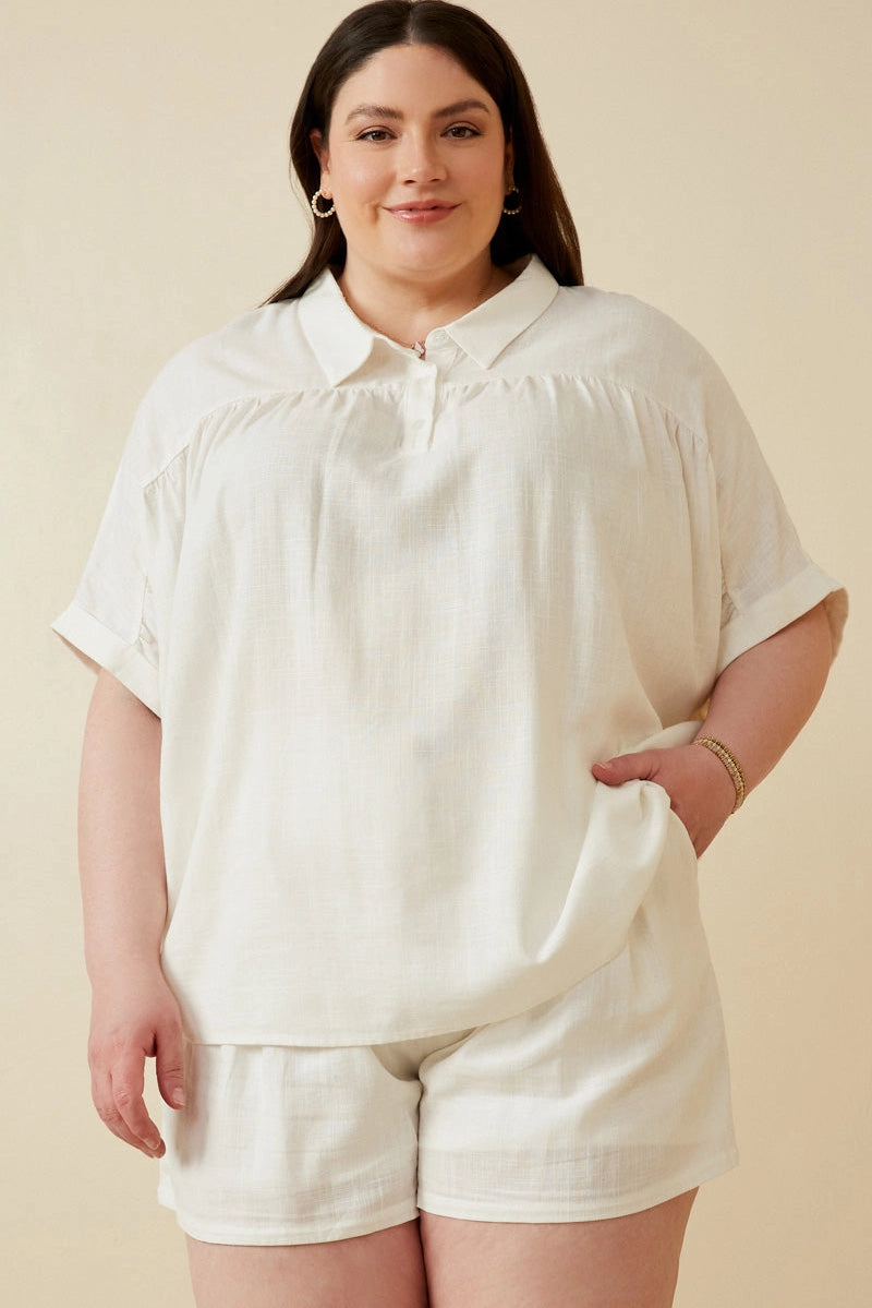 Willow Short Sleeve Collared Dolman Top