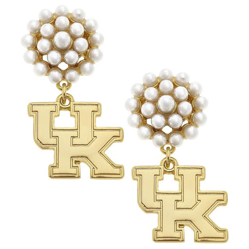 Kentucky Wildcats UK Pearl Cluster 24K Gold Plated Earrings