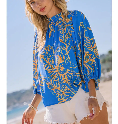 Fiona Floral Ruffle Neck Top