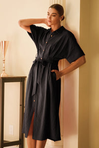 Noah Belted Black Midi Shirtdress