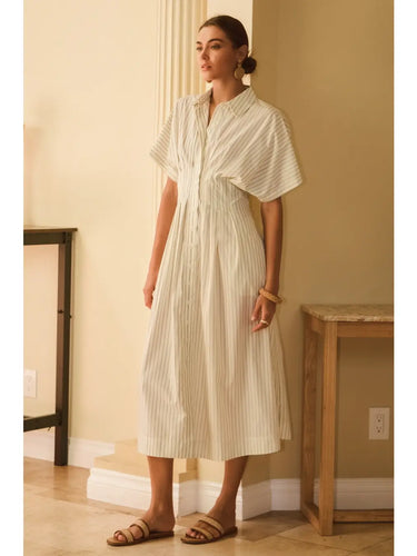Milie Pin Striped Cotton Poplin Midi Shirt Dress