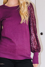 Load image into Gallery viewer, Blake Sequin Sleeve Top in Eggplant