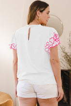 Load image into Gallery viewer, Fiona Linen Blend Ruffle Neck Embroidered Top