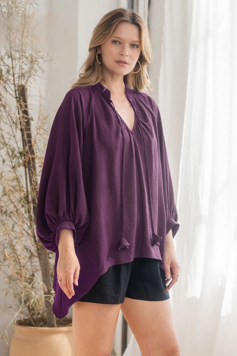 Saylor Handkerchief Hem Lantern Sleeve Top