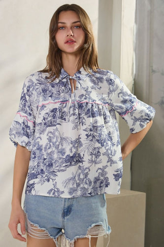 Katrina Toile Puff Sleeve Top