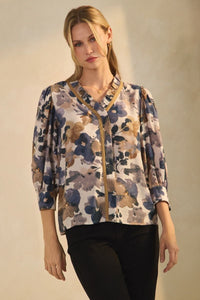 Lana Floral Print V-Neck 3/4 Sleeve Top