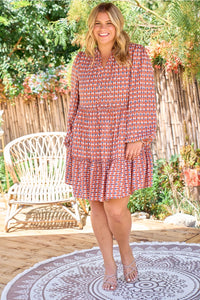 Tessa Geometric Print Tiered Dress