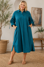 Load image into Gallery viewer, Charlie Tie Sleeve Midi Dress in Teal