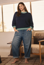 Load image into Gallery viewer, Restocked! Marla Mock Neck Striped Trim Top