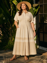 Load image into Gallery viewer, Milie Pin Striped Cotton Poplin Midi Shirt Dress in Ecru
