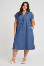 Load image into Gallery viewer, Tori Collared Denim Midi