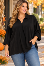 Load image into Gallery viewer, Scallop &amp; Go Collared Top in Black